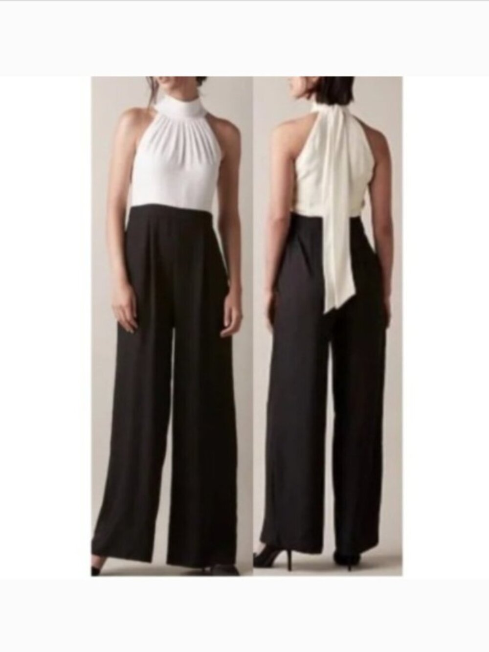 Jason Wu Classic White and Black Halter with Tie Back Jumpsuit